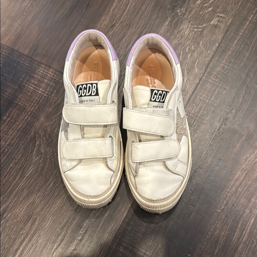 Golden Goose White and Purple Sneakers with Velcro Straps. Size 33 Kids